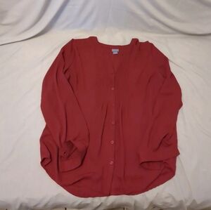 red button down blouse
